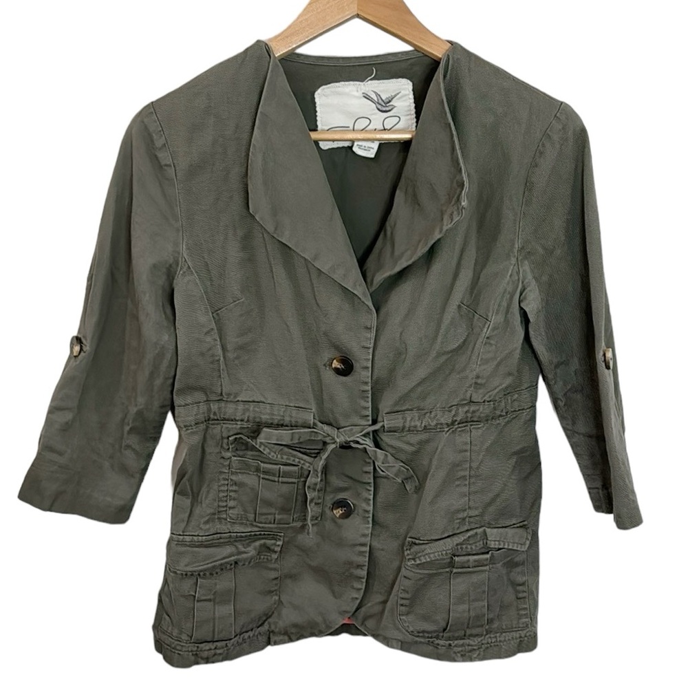 Tabitha military style cargo 3/4 sleeve front tie utility cotton jacket size 8